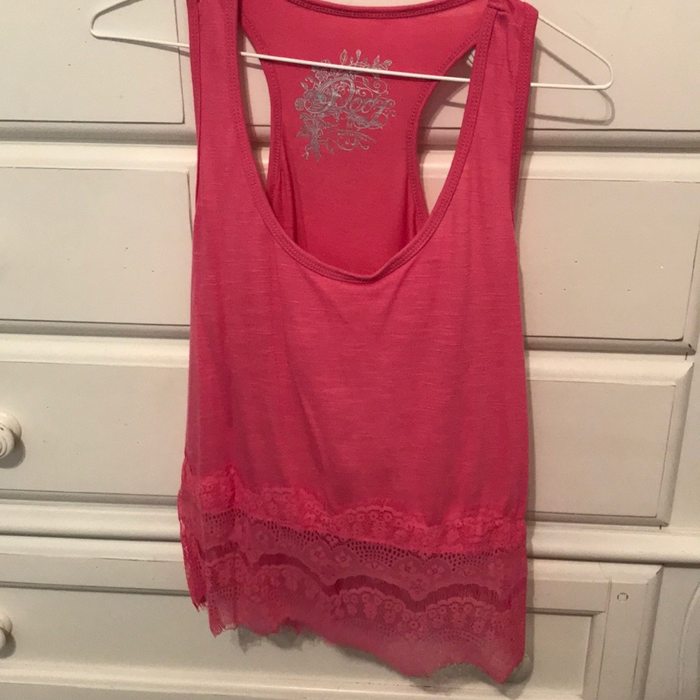 Pink tank top with lace detail on bottom